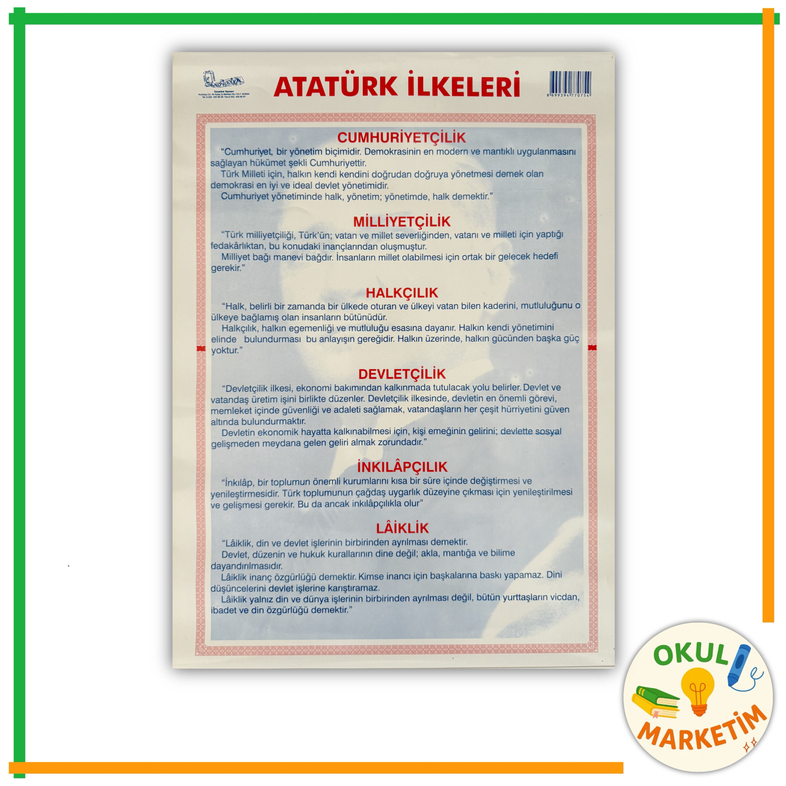 Atatürk İlkeleri Afişi Plastik Çıtalı