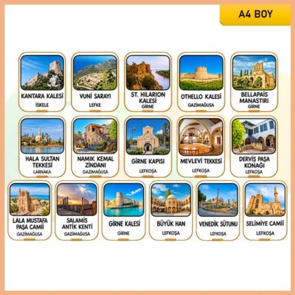 Tarihi Yerlerimiz Kartları (16 Adet) - A4 Boy