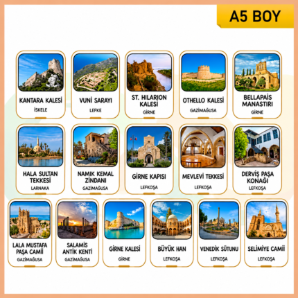 Tarihi Yerlerimiz Kartları (16 Adet) - A5 Boy