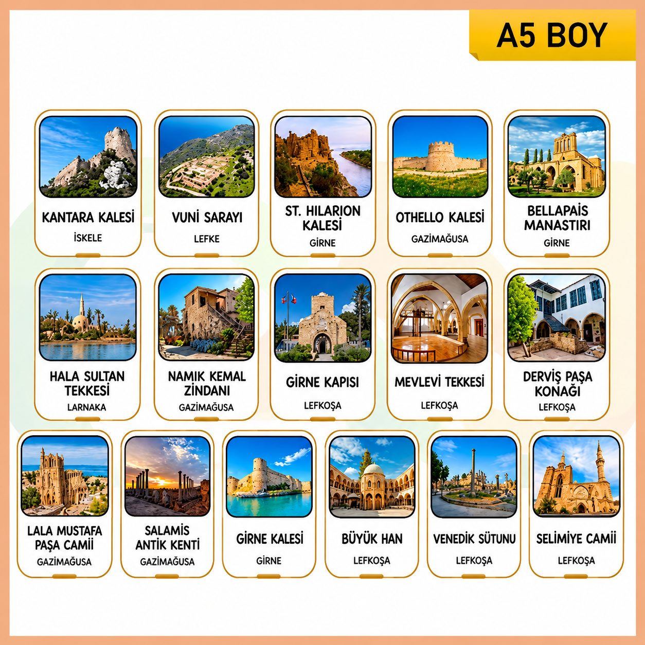 okul423 Tarihi Yerlerimiz Kartları (16 Adet) - A5 Boy - Görsel 1