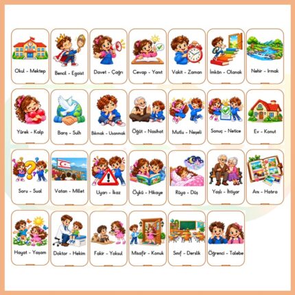 Eş Anlamlı Kelimeler Kartları A4 Boy